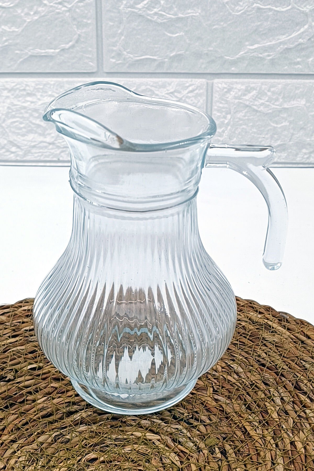 Gravürlü Kulplu Cam Sürahi Kapaksız Mini Sütlük