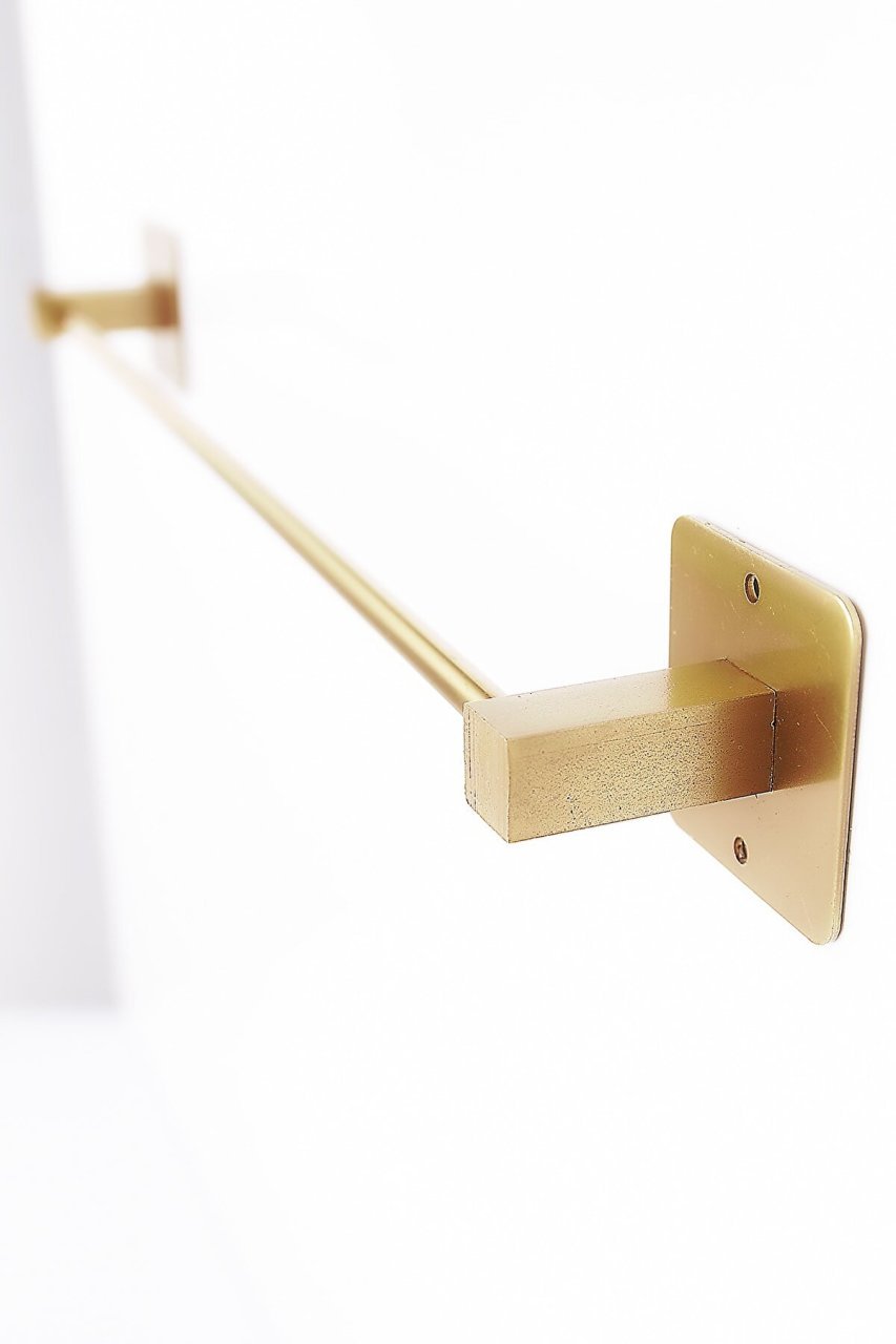 Duvar Askısı Uzun Banyo Metal Kare Havluluk Yapışkanlı Gold 40cm