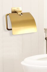 WC Kağıtlık Yapışkanlı Kapaklı Tuvalet Kağıtlığı Köşeli Mat Gold