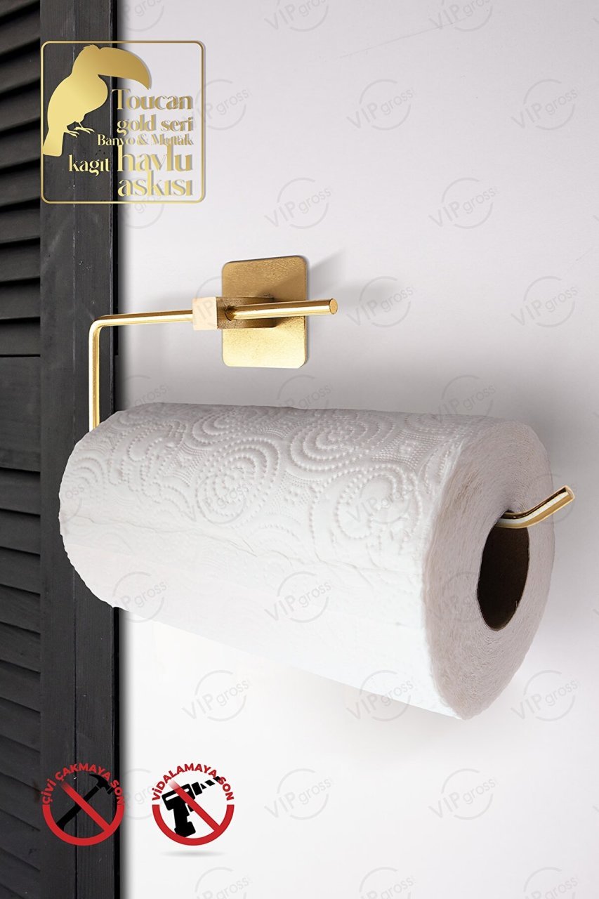 Yapışkanlı Havlu Kağıt Askısı, Kağıt Rulo Havluluk, Peçetelik Gold