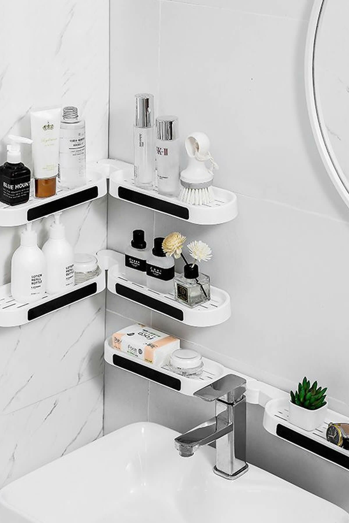 Duş Banyo Lavabo Organizer Raf Şampuanlık Sabunluk 180 Derece Katlanabilir Köşe Rafı Kendinden Yapışkanlı