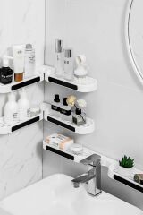 Duş Banyo Lavabo Organizer Raf Şampuanlık Sabunluk 180 Derece Katlanabilir Köşe Rafı Kendinden Yapışkanlı