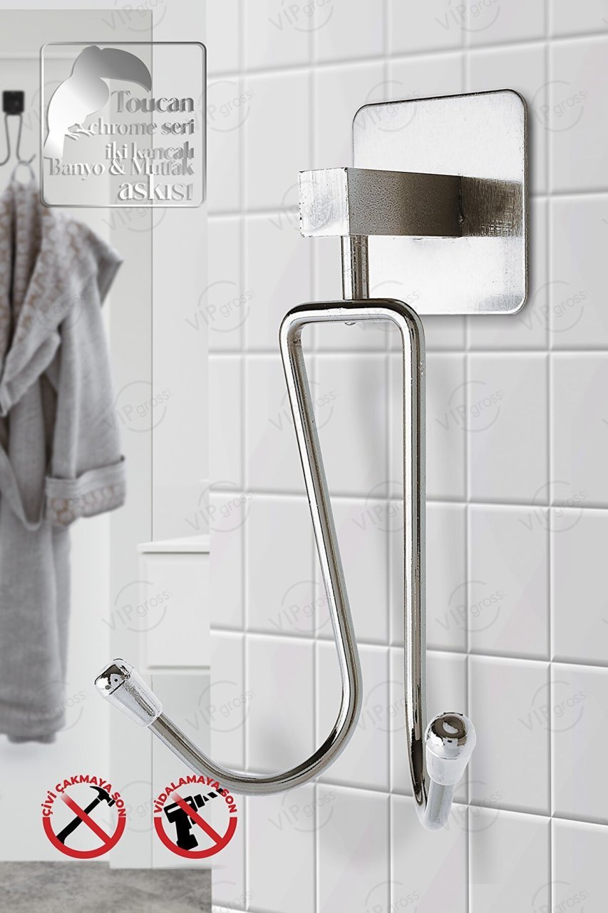 Duvar Askısı Ikili Havluluk Askı Krom Yapışkanlı Paslanmaz Metal