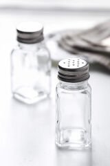 Kare Tabanlı Metal Kapaklı Tuzluk Biberlik 2'li Klasik Restaurant Baharatlık