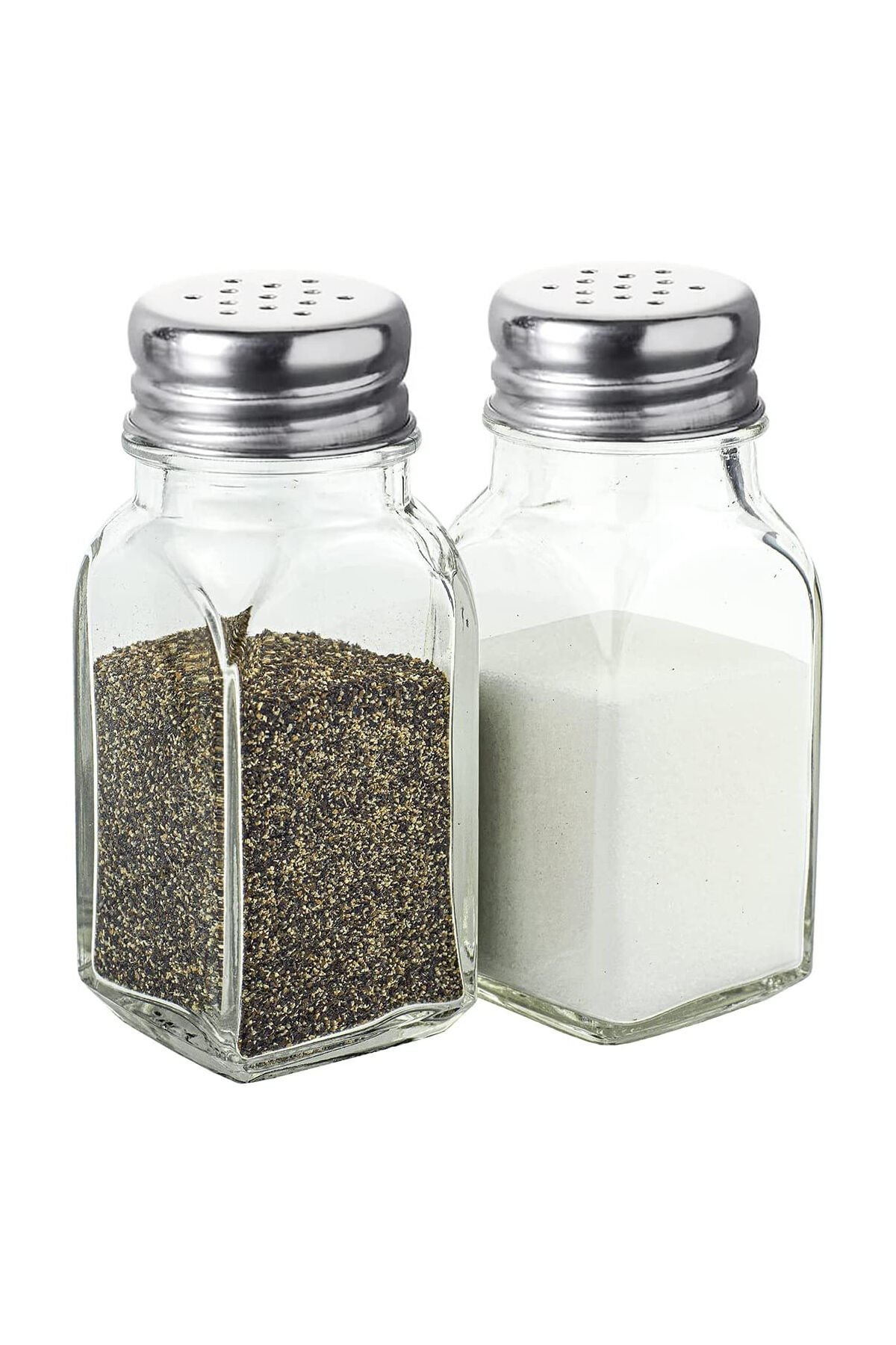 Kare Tabanlı Metal Kapaklı Tuzluk Biberlik 2'li Klasik Restaurant Baharatlık