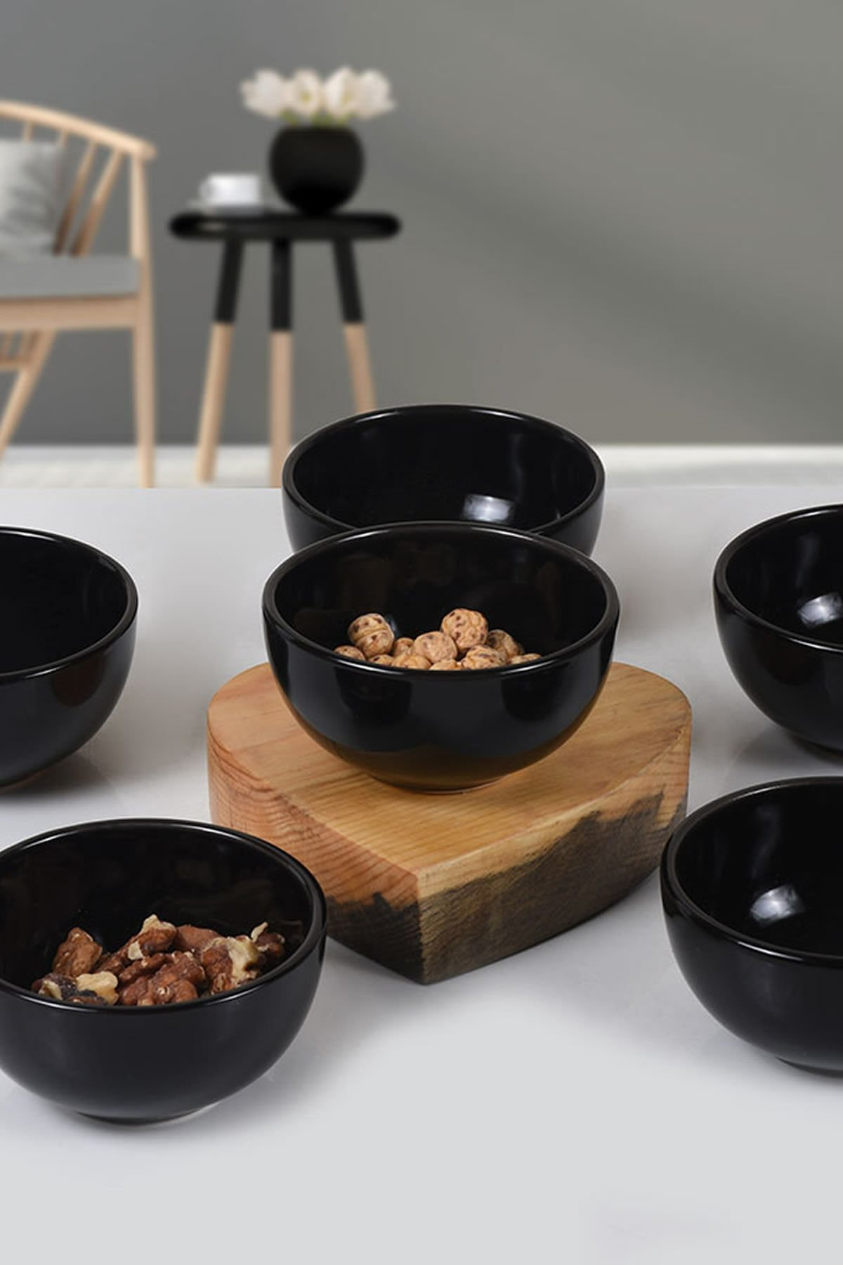 Keramika Siyah Mini Çerezlik Sosluk Sunumluk 8cm Sunum Kasesi 6 Adet
