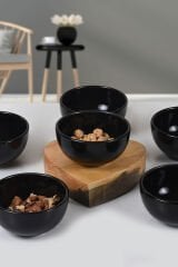 Keramika Siyah Mini Çerezlik Sosluk Sunumluk 8cm Sunum Kasesi 6 Adet