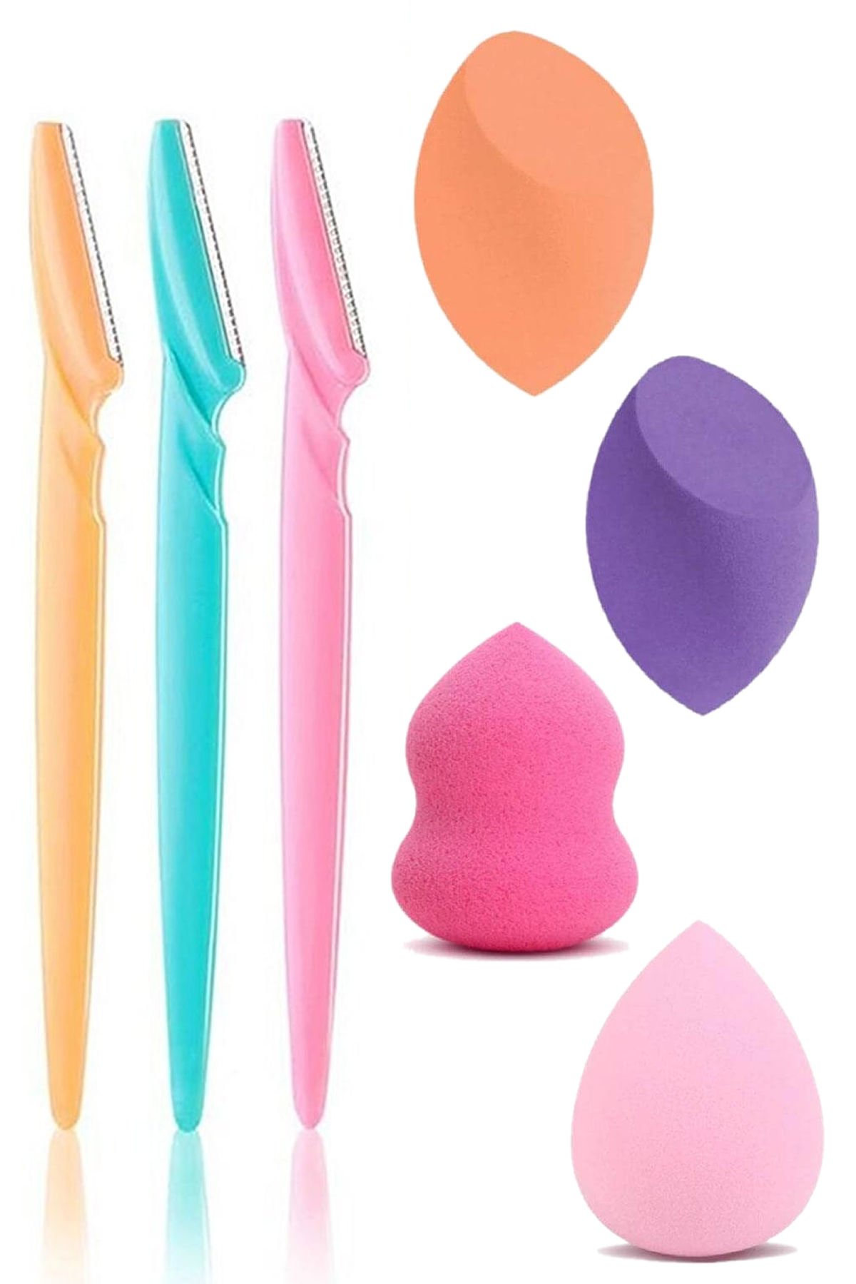 4'lü Makyaj Süngeri Pratik + 3'lü Kaş Usturası Yüz Jileti