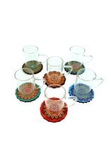 6lı Cam Kupa Isıya dayanıklı+6 adet Çini Desenli Bardak Altlığı