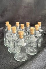 Cam Şişe 50cc Mantar Tıpalı 10 adet + Yuvarlak Süsleme Mıknatısı 10 adet