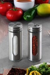 Metal Kaplamalı Cam Baharatlık Tuzluk Biberlik 2 li 180 ml