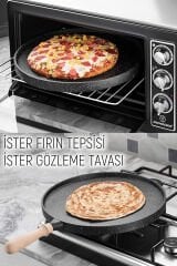 Döküm Granit Bazlama Gözleme Izgara Tavası Siyah Fırın Tepsisi Çıkarılabilir Kulp 34cm