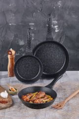 Döküm Granit 3'lü Tava Set 20-24-28 cm Siyah