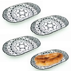 4lü Porselen Oval Tabak Çiçek Desenli 26cm Siyah TR-1094