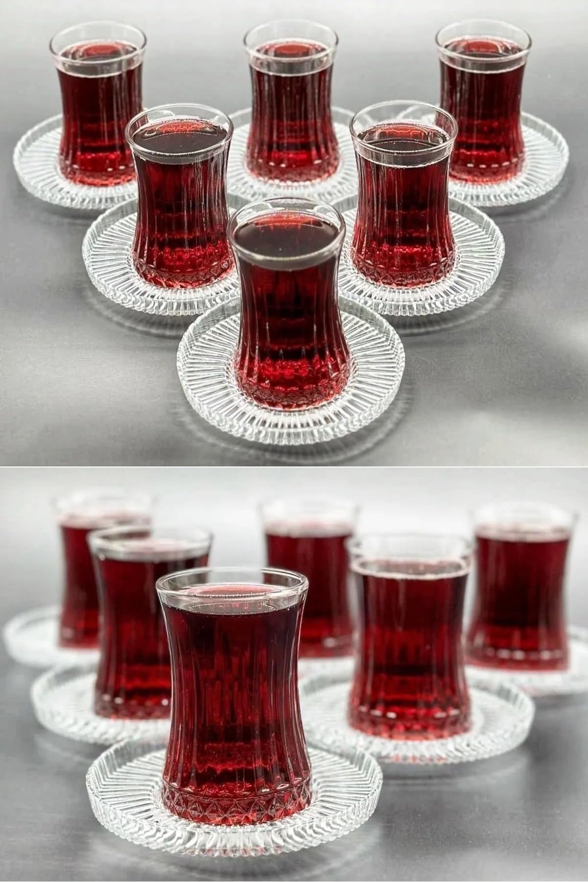 6 Kişilik Cam Çay Takımı Set 12 Parça Çay Tabağı ve Çay Bardak Seti