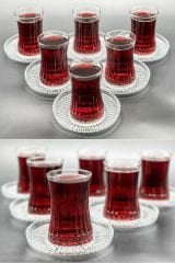 6 Kişilik Cam Çay Takımı Set 12 Parça Çay Tabağı ve Çay Bardak Seti
