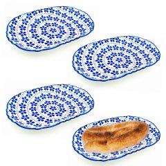 4lü Porselen Oval Tabak Yonca Desenli 26cm Mavi TR-1094