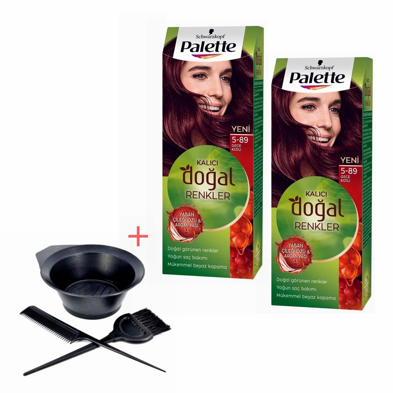 Palette Kalıcı Doğal Renkler 5-89 Gece Kızılı X 2 Adet + Boyama Seti