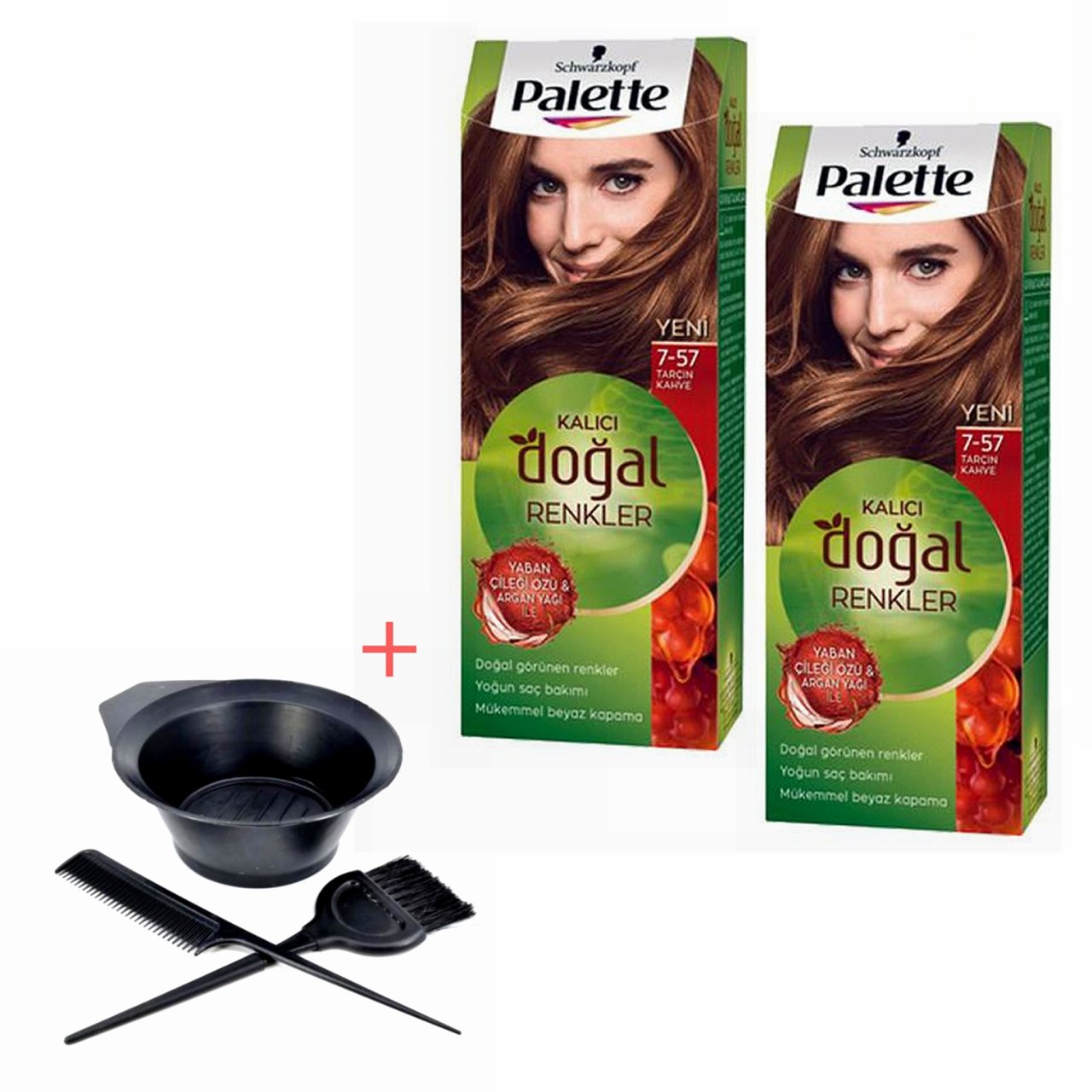 Palette Kalıcı Doğal Renkler 7-57 Tarçın Kahve X 2 Adet + Boyama Seti