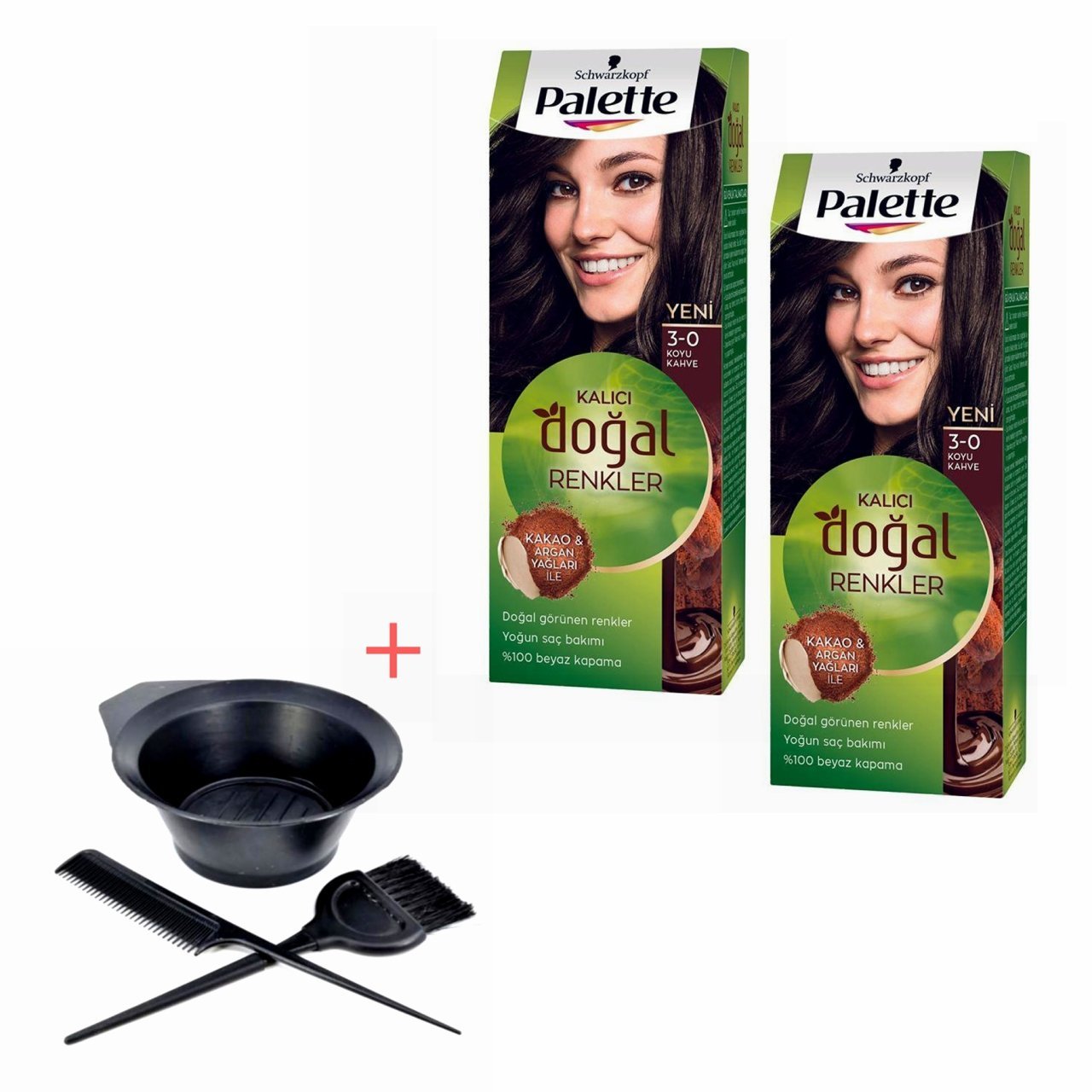 Palette Kalıcı Doğal Renkler 3-0 Koyu Kahve X 2 Adet + Boyama Seti