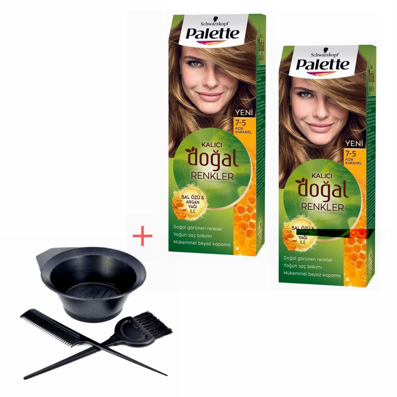 Palette Kalıcı Doğal Renkler 7-5 Açık Karamel X 2 Adet + Boyama Seti