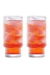 2li Çizgi Desen Origami Kalın Cam Bardak 350ml 2 ADET
