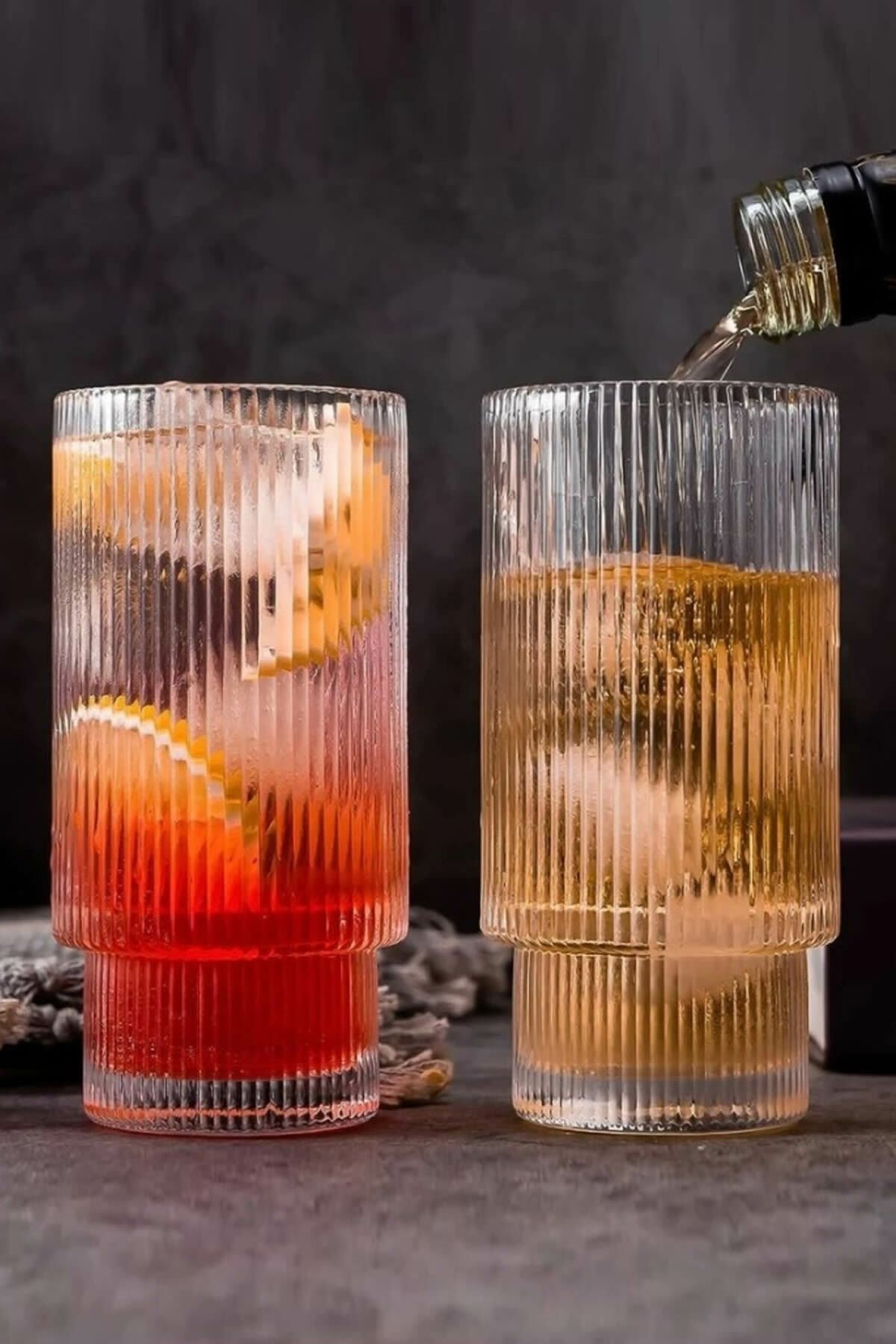 2li Çizgi Desen Origami Kalın Cam Bardak 350ml 2 ADET