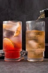 2li Çizgi Desen Origami Kalın Cam Bardak 350ml 2 ADET