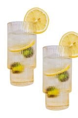 2li Çizgi Desen Origami Kalın Cam Bardak 350ml 2 ADET