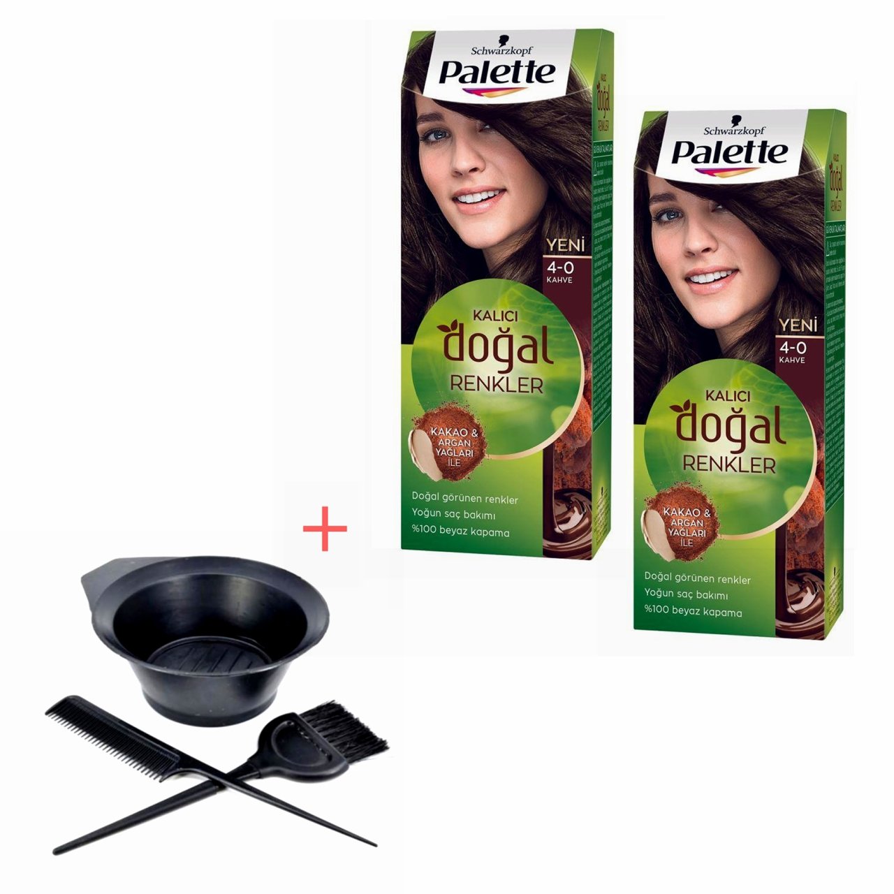 Palette Kalıcı Doğal Renkler 4-0 Kahve X 2 Adet + Boyama Seti