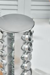 20 li Cam Baharatlık 360 Dönebilen Standlı Krom Baharat Seti Tezgah Üstü Paslanmaz