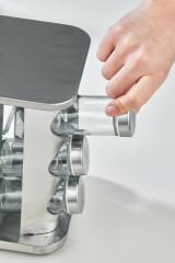 12 li Cam Baharatlık 360 Dönebilen Standlı Krom Kare Baharat Seti Tezgah Üstü Paslanmaz