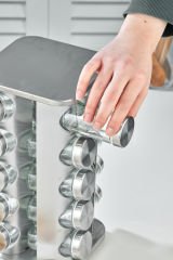 20 li Cam Baharatlık 360 Dönebilen Standlı Krom Kare Baharat Seti Tezgah Üstü Paslanmaz