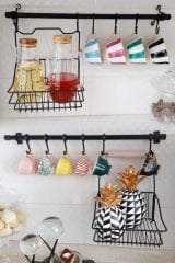 Duvar Rayı Askılık Siyah Askı Mutfak Askısı Sepetli Askılık , Siyah Retro Sepet Ve Askılık