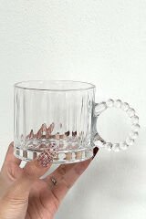 Boncuk Kulplu Cam Kupa Çay Kahve Fenomen Bardağı 3 Adet 300ml
