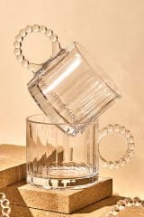 Boncuk Kulplu Cam Kupa Çay Kahve Fenomen Bardağı 3 Adet 300ml