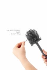 Silikon Uçlu Tuvalet Fırçası Seti - WC Ve Klozet Temizleme Fırçası - Kare Beyaz