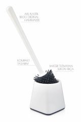 Silikon Uçlu Tuvalet Fırçası Seti - WC Ve Klozet Temizleme Fırçası - Kare Beyaz