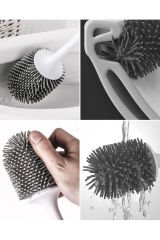 Silikon Uçlu Tuvalet Fırçası Seti - WC Ve Klozet Temizleme Fırçası - Kare Beyaz