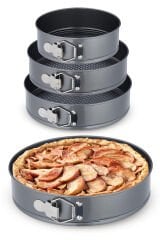 3 Parça Metal Kelepçeli Siyah 3 Boy Yuvarlak 3'lü Kek Kalıbı Seti