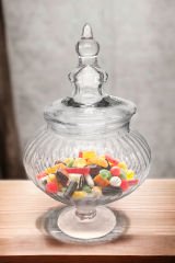 Üfleme Cam Drajelik Kurabiyelik Kavanoz Fanus Şekerlik 31cm Maria