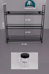 3 Katlı Büyük Stand 18 Li Yuvarlak Cam Baharat Seti - Baharat Takımı Siyah