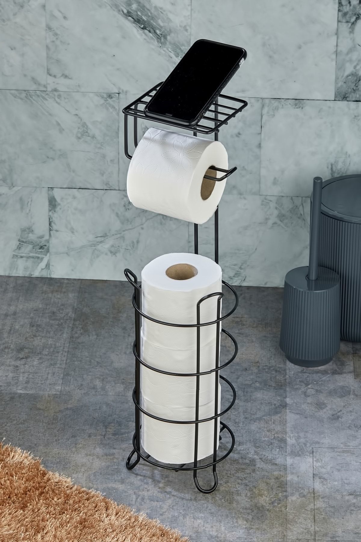 Yuvarlak Siyah Standlı Yedekli Çok Amaçlı Wc Kağıtlık