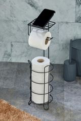 Yuvarlak Siyah Standlı Yedekli Çok Amaçlı Wc Kağıtlık