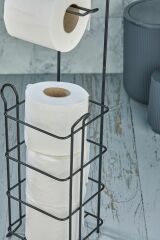 Kare Siyah Standlı Yedekli Çok Amaçlı Wc Kağıtlık - Siyah Kare