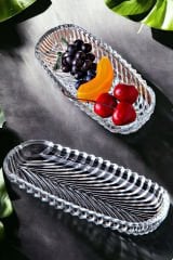 2’li Cam Kayık Tabak Santa Balık Sırtı DesenliSunumluk 20x8cm