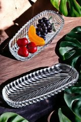 2’li Cam Kayık Tabak Santa Balık Sırtı DesenliSunumluk 20x8cm