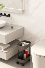 Lizbon Çok Amaçlı 2 Katlı Evye Altı Düzenleyici Dolap İçi Tegah AltıTekerlekli Organizer Gri