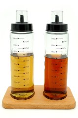 Ahşap Standlı 2`li 500 Ml Damlatmaz Akıllı Cam Yağlık Sirkelik Seti