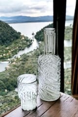 Kristal Başucu Sürahi Karaf Şişe ve Cam Bardaklı Sürahi 1,25lt